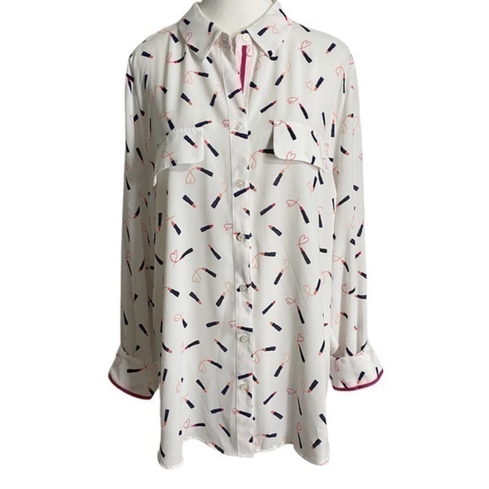 Chico's Women's Lipstick-Print Easy Button Down Shirt, Raspberry